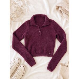 Hollister Fuzzy Eyelash Knit Cropped Sweater M Academia Grunge Indie Soft Girl